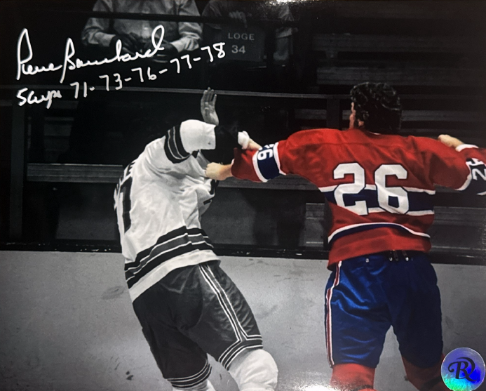 Pierre Bouchard: Autographed photo of Montreal Canadiens fight Spotlight