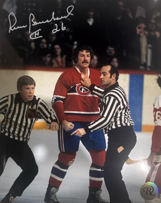 Pierre Bouchard: Autographed photo of Montreal Canadiens ref
