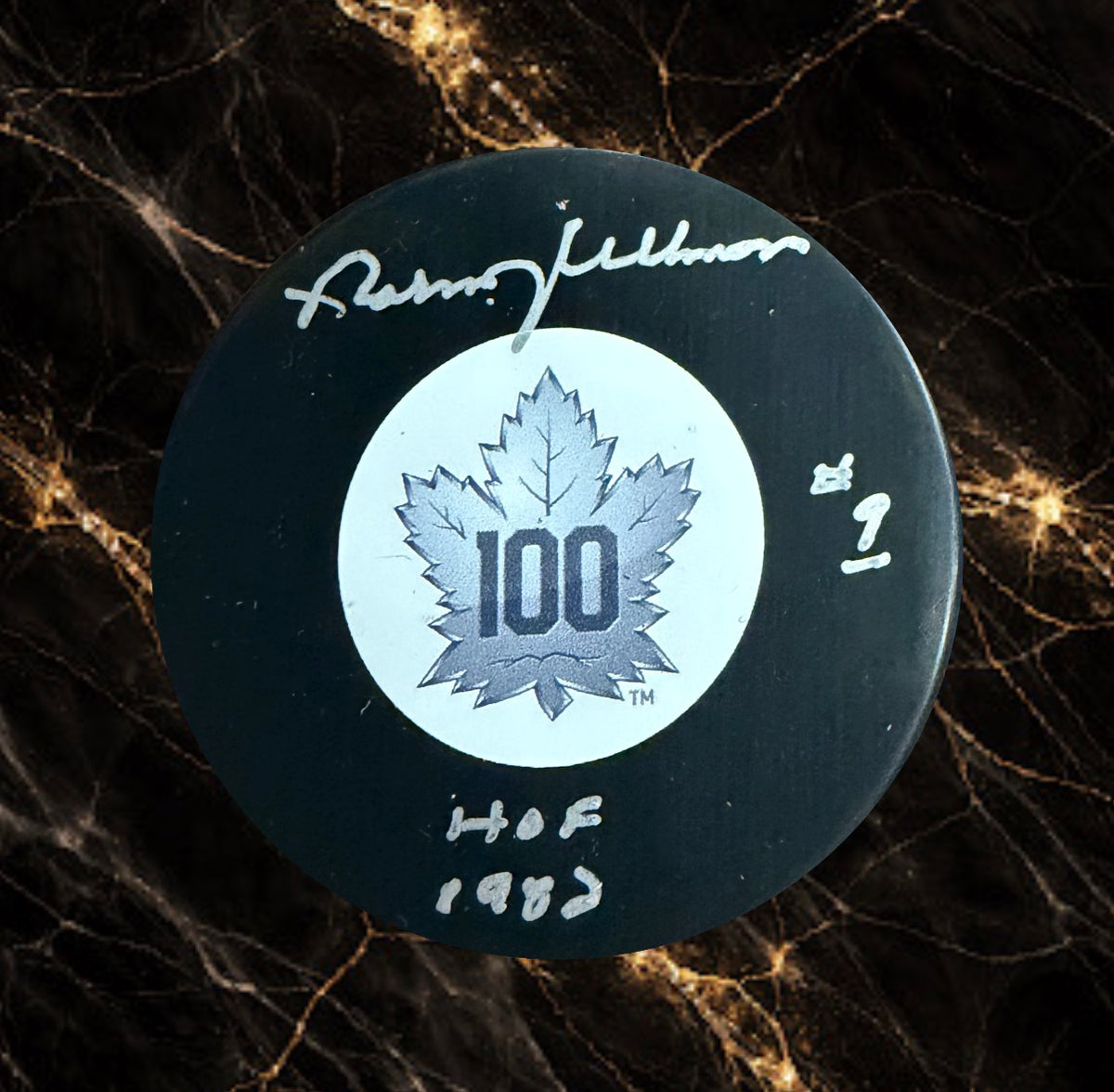 Norm Ullman: Autographed puck centennial Toronto Maple Leafs 