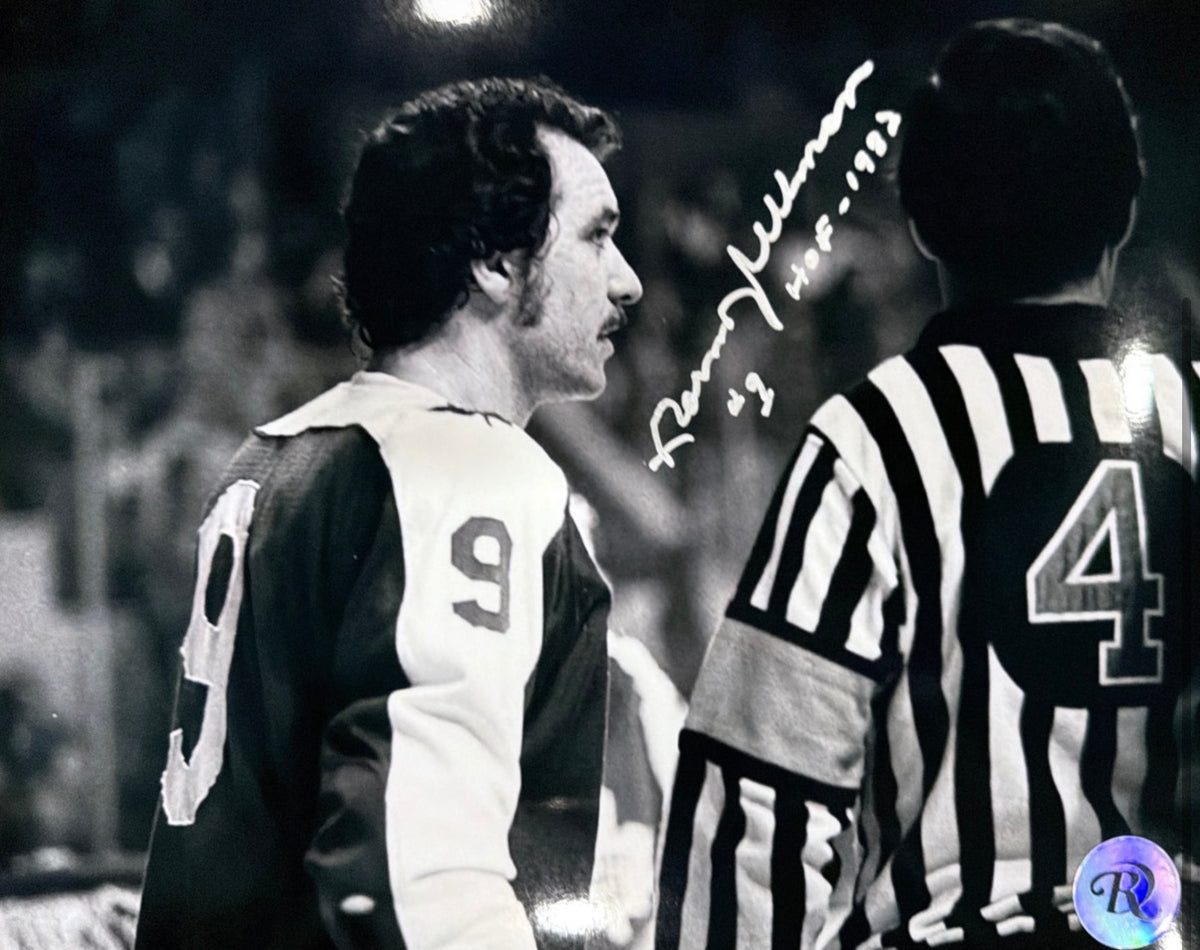 Norm Ullman: Photo autographié 8x10 Maple Leafs de Toronto arbitre avec HOF 1982