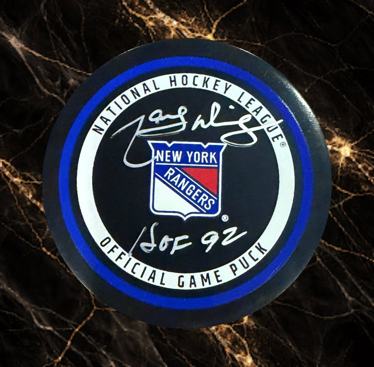 Marcel Dionne: Rondelle officielle de match autographiée Rangers de New-York