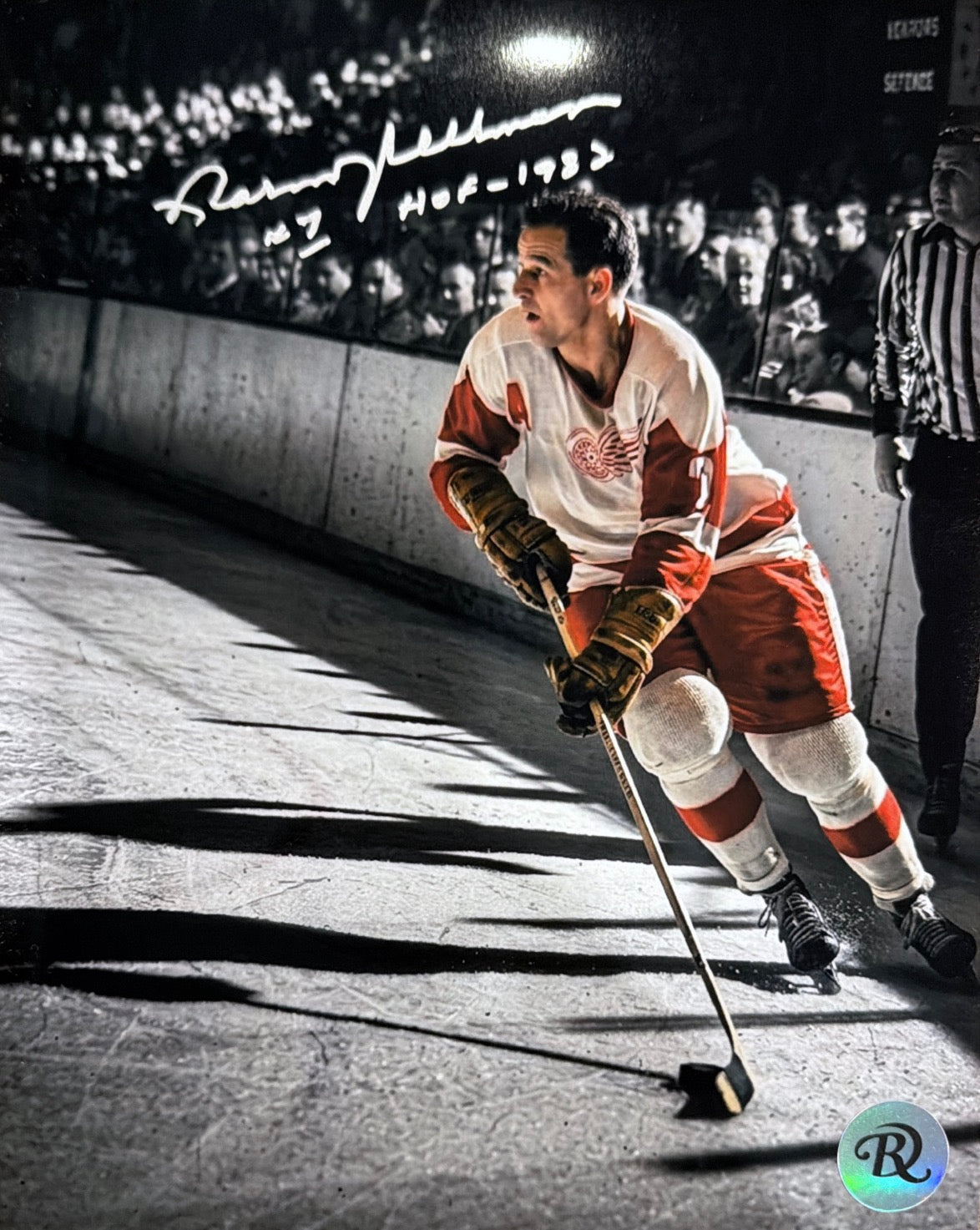 Norm Ullman: Photo autographié 8x10 Red Wings de Detroit spotlight avec HOF 1982