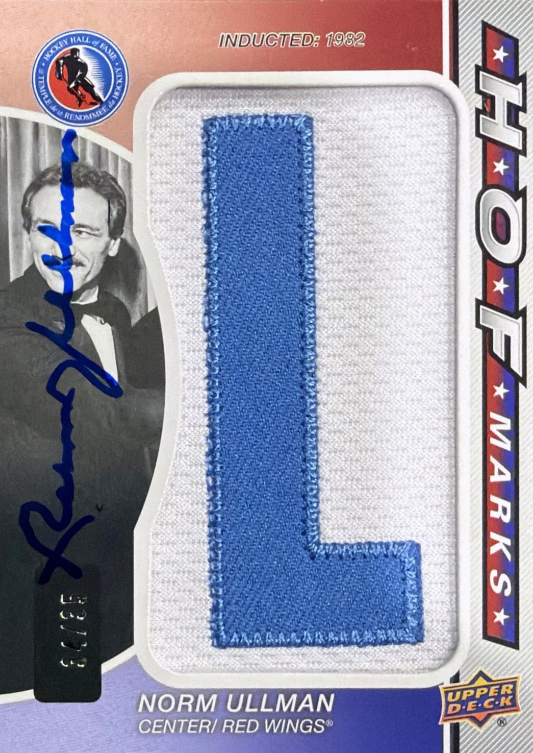 Norm Ullman: Norm Ullman 34/35 HOF Marks Letter "L" 2024-25 UD SP Game Used