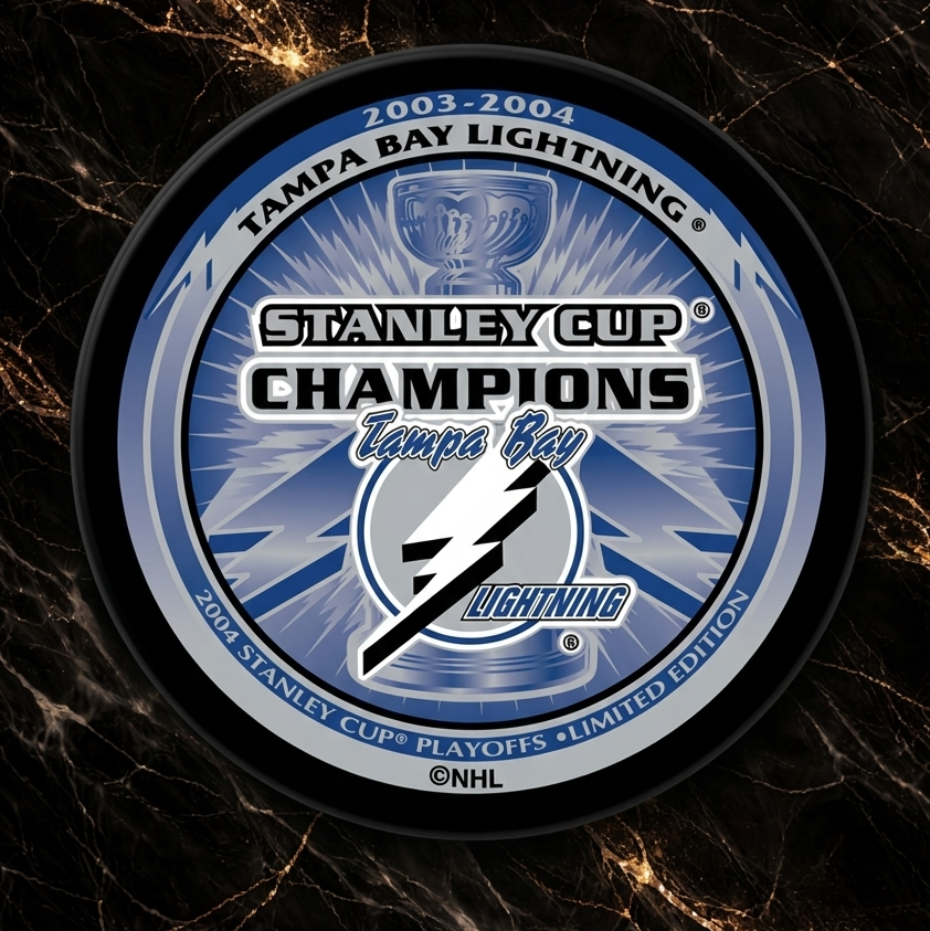 André Roy précommande: Rondelle autographiée Lightning de Tampa Bay Coupe Stanley 2003-04