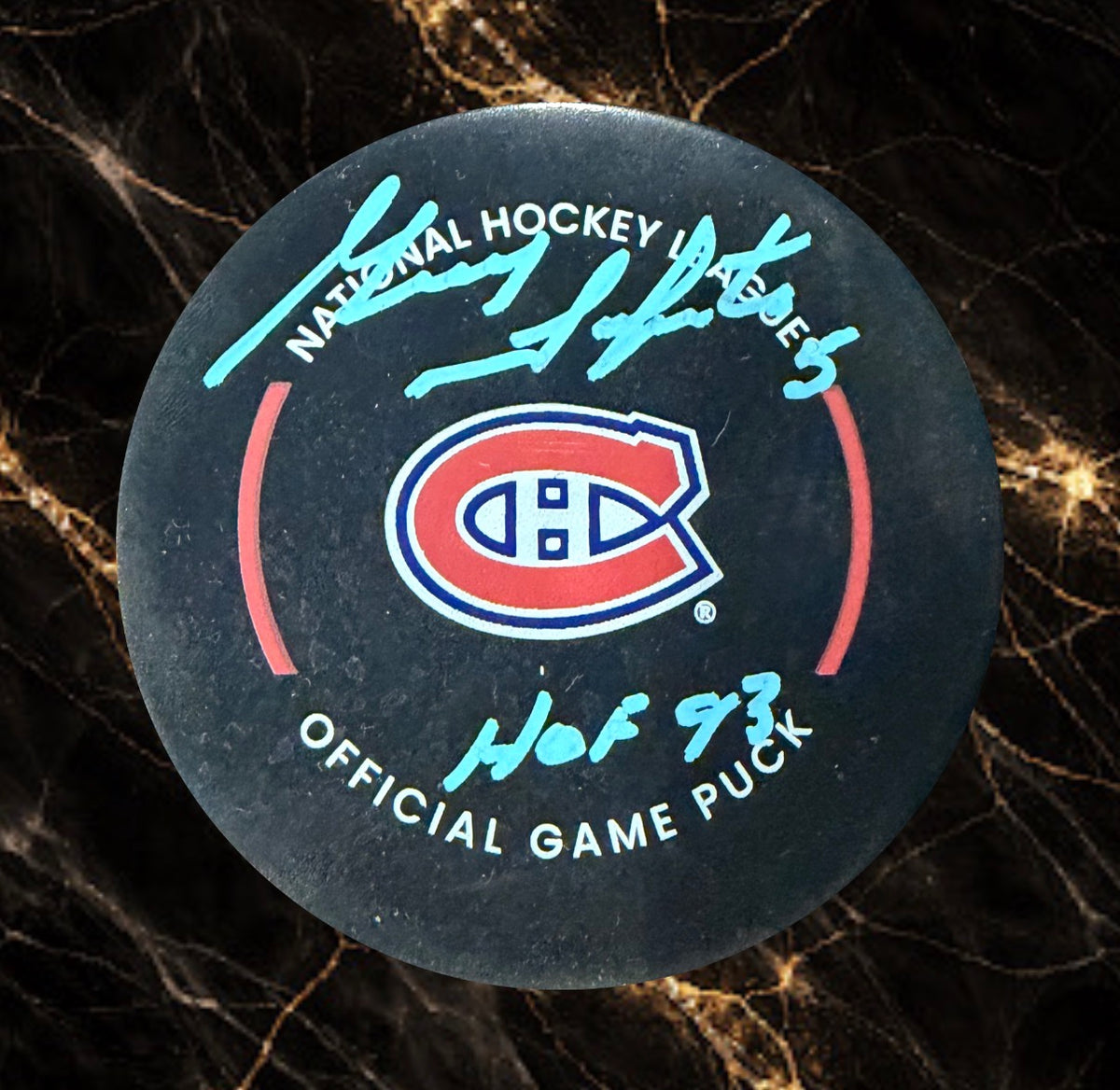 Guy Lapointe: Rondelle officielle de match autographiée Canadiens de Montréal avec HOF93
