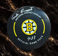 Official autographed André Pronovost Boston Bruins game puck