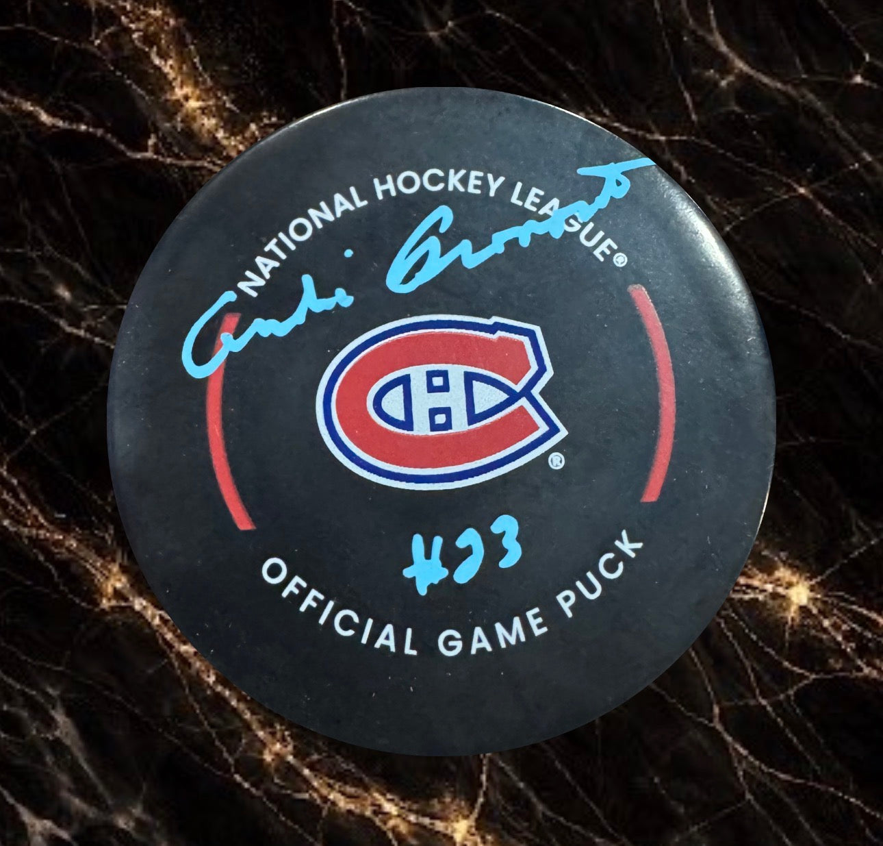 Rondelle officielle de match autographiée par André Pronovost Canadiens de Montréal