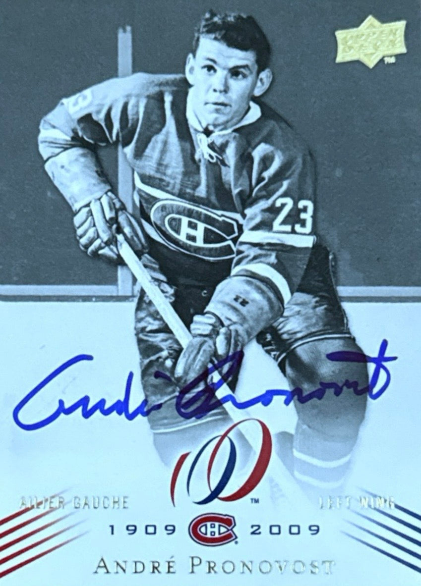 André Pronovost autograph 2008-09 Upper Deck Montreal Canadiens Centennial Set autograph card #65