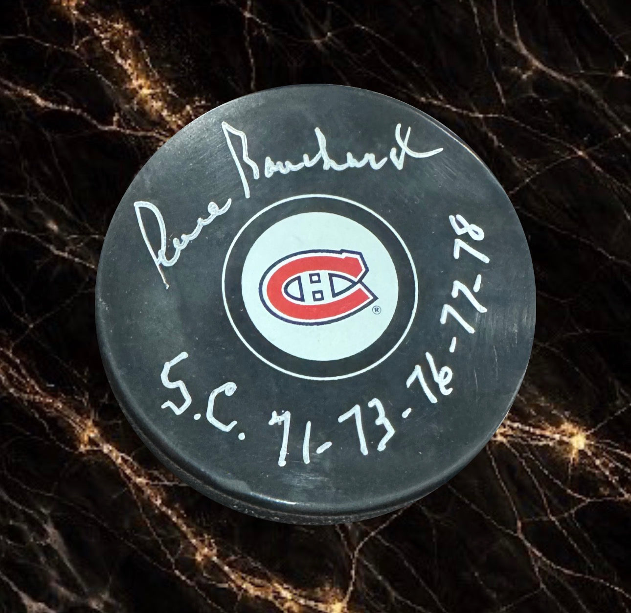Pierre Bouchard: Rondelle autographiée Canadiens de Montréal