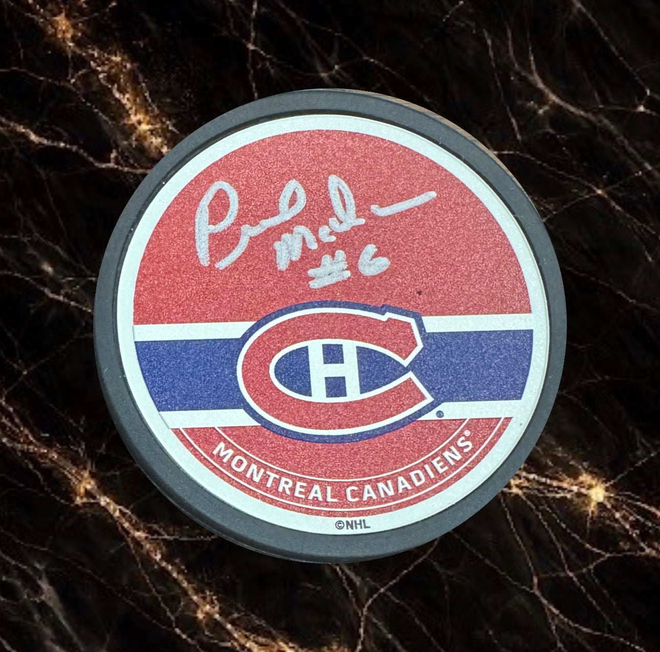 Pierre Mondou: Rondelle texturé autographiée Canadiens de Montréal