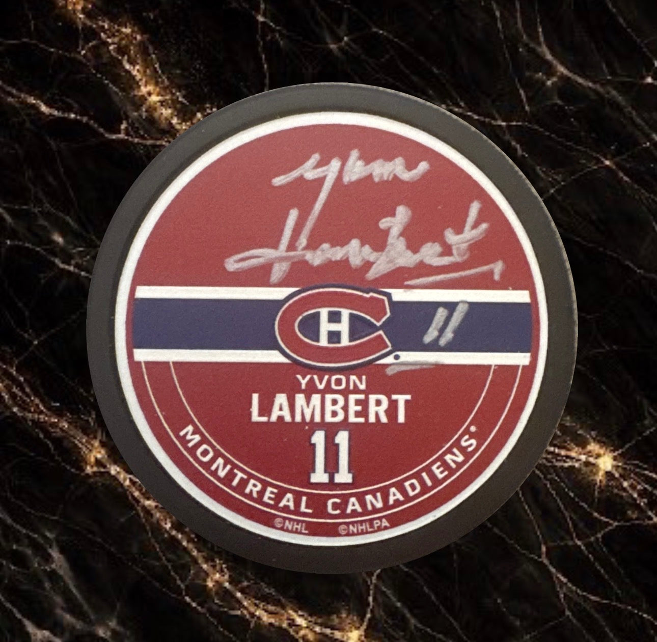 Yvon Lambert: Rondelle autographiée Canadiens de Montréal exclusive nom